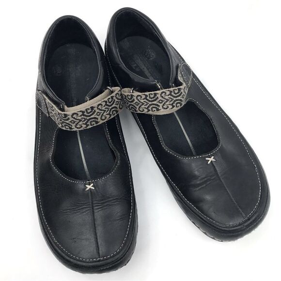 Teva Black Leather Mary Jane Nylon Strap Chunky Loafers - Picture 1 of 16